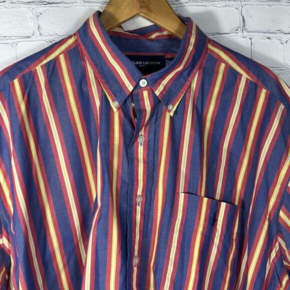 Ralph Lauren Golf Mens Tilden Button Down Shirt size XL Blue Red Striped READ - Picture 4 of 6